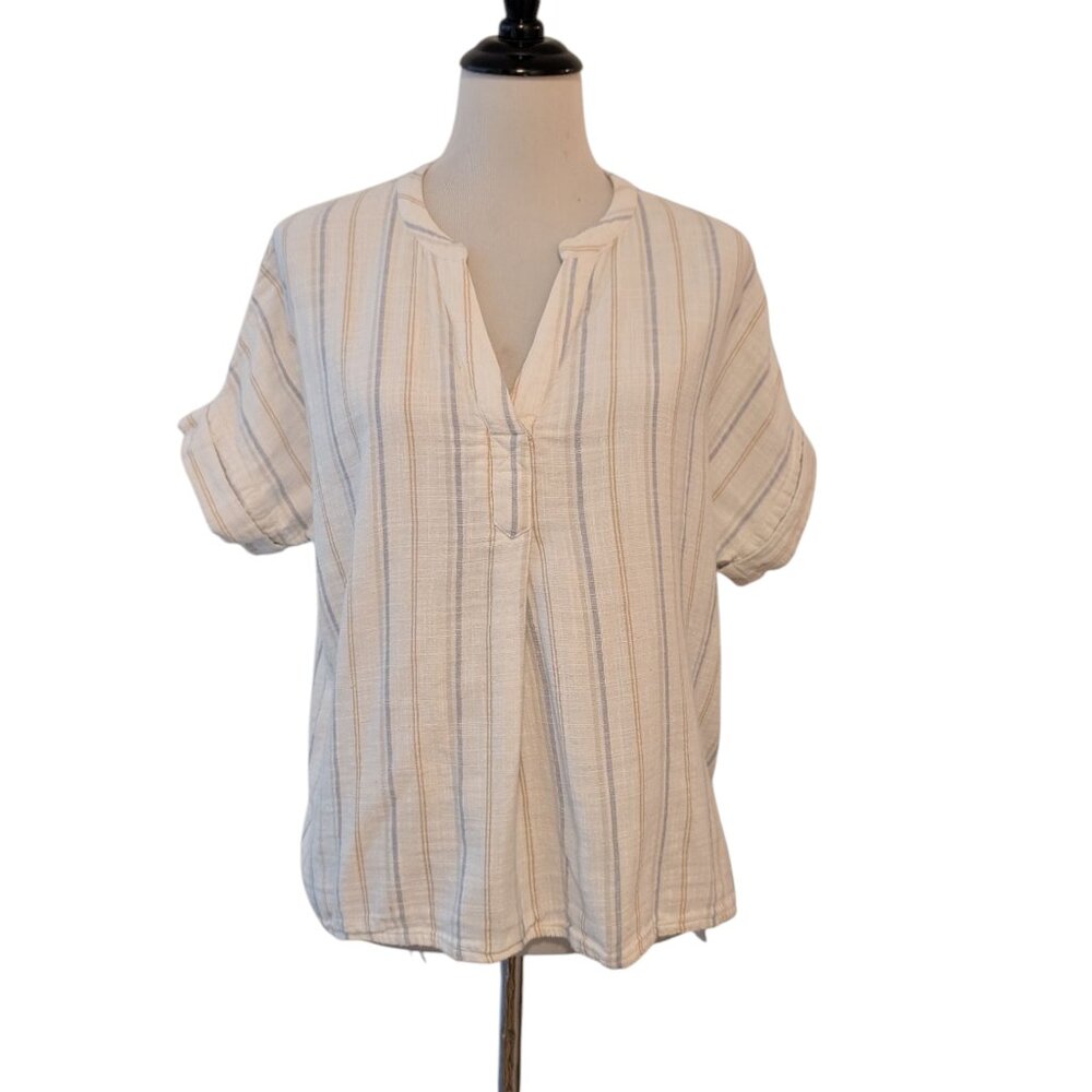 Madewell Womens Size M Schulner Striped Lakeline 100% Cotton S/S Popover Top